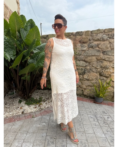 Vestido reversible encaje crudo