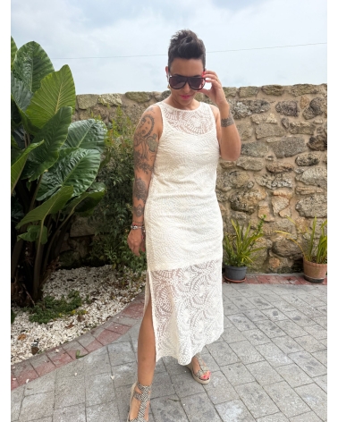 Vestido reversible encaje crudo