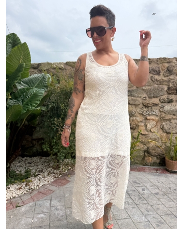 Vestido reversible encaje crudo